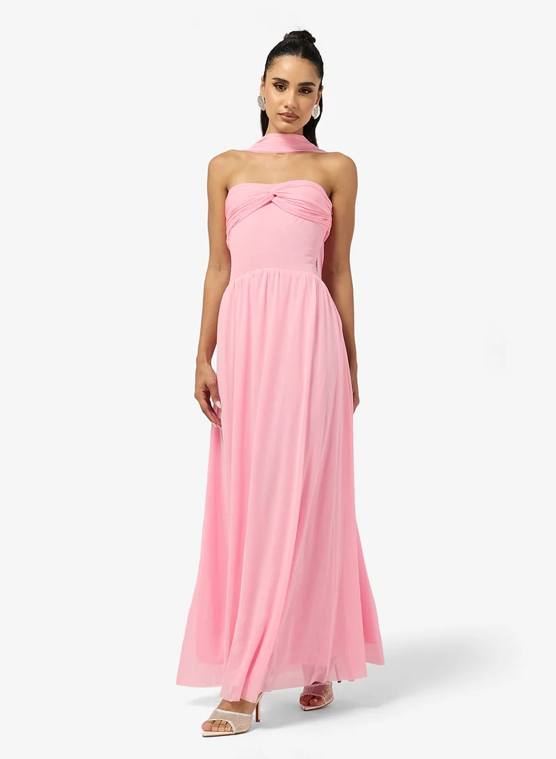 Ginger Sweetheart Neckline Mesh Dress with Scarf